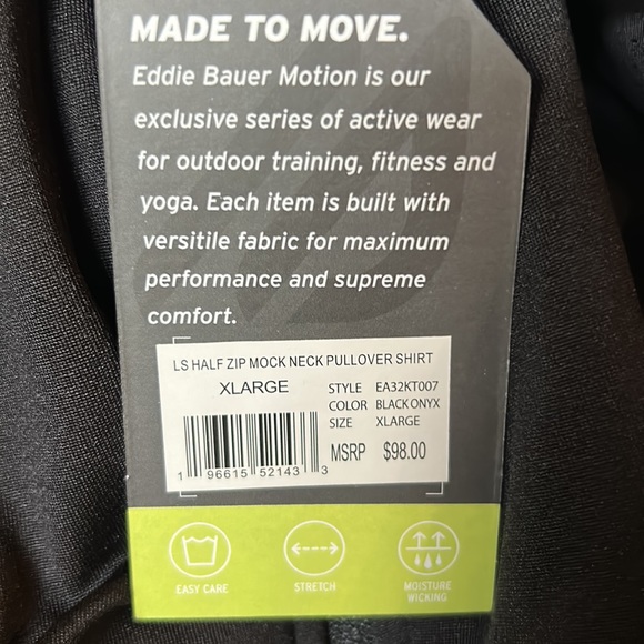 Eddie Bauer NWT Quarter Zip Mock Neck Pullover Size X-Large in Black - Picture 8 of 8